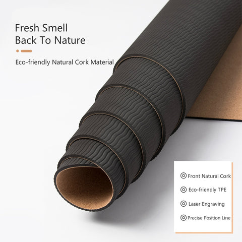 Natural Cork TPE Yoga Mat With Position Body Line