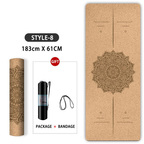 Natural Cork TPE Yoga Mat With Position Body Line
