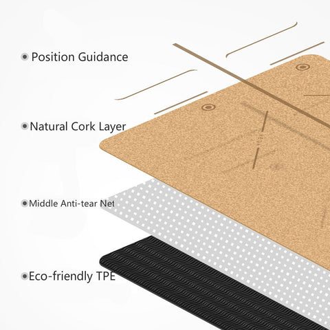 Natural Cork TPE Yoga Mat With Position Body Line