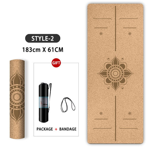 Natural Cork TPE Yoga Mat With Position Body Line