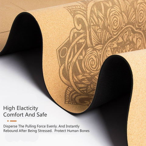 Natural Cork TPE Yoga Mat With Position Body Line