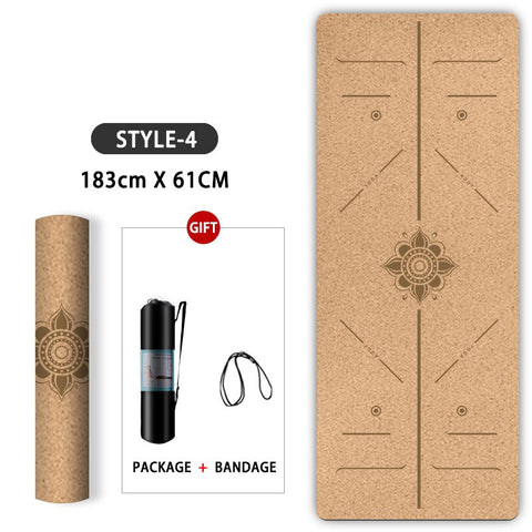 Natural Cork TPE Yoga Mat With Position Body Line