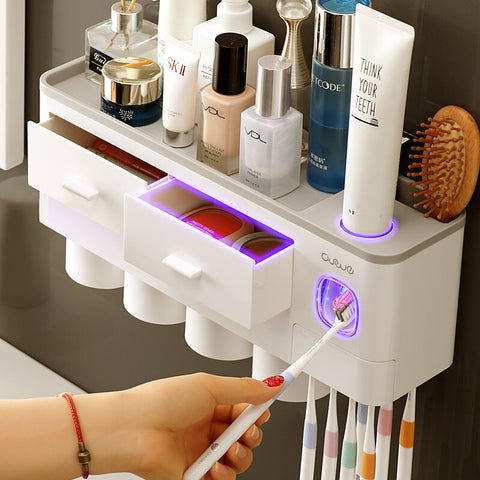 Bathroom Organizer Set Toothbrush 4 Cup Holders