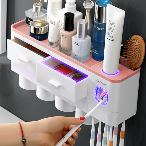 Bathroom Organizer Set Toothbrush 4 Cup Holders