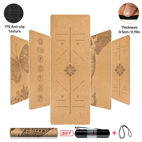 Natural Cork TPE Yoga Mat With Position Body Line