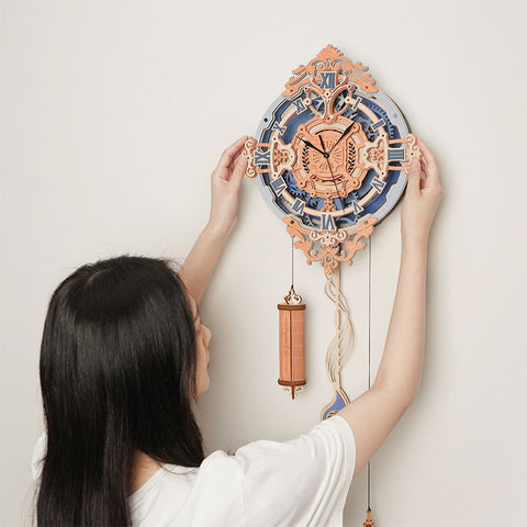 Robotime Mechanical Wall Clock 3D Wooden Puzzle Design Building Model Set