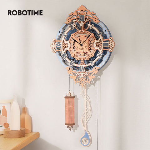 Robotime Mechanical Wall Clock 3D Wooden Puzzle Design Building Model Set