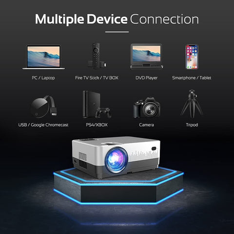 WiFi Full HD 1080p Video Projector With Carry Case Compatible w/Smart Phone/Laptop