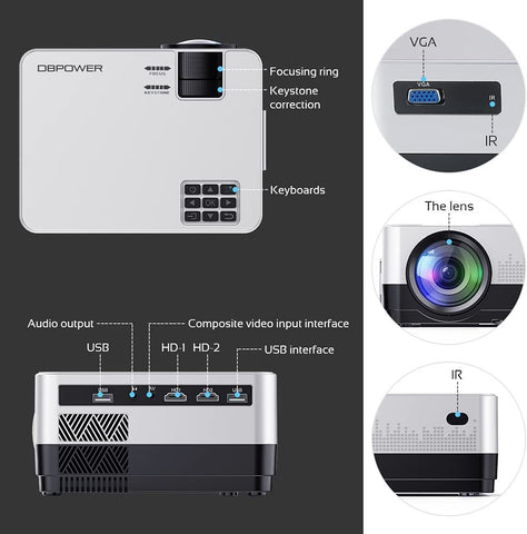 WiFi Full HD 1080p Video Projector With Carry Case Compatible w/Smart Phone/Laptop