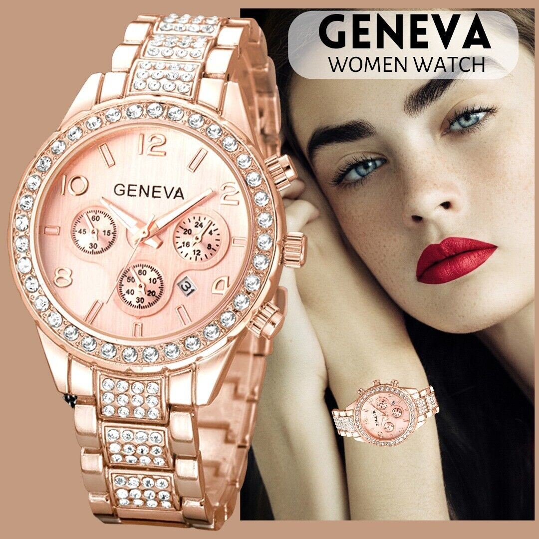 Women Classic Stainless Steel Crystal Quartz Round Analog Wrist Watch