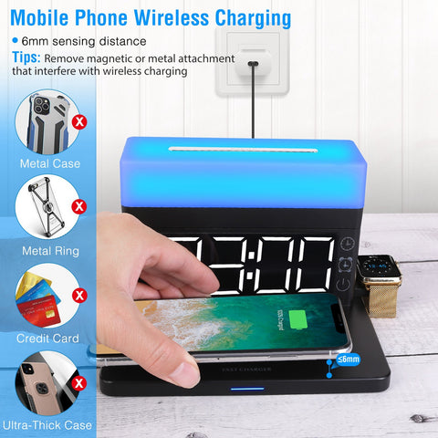 3 in 1 Wireless Charger  Station Dock with Alarm Clock and Dimmable  Night Light; Compatible with iPhone 14/13/12/11/Pro Max/iWatch/AirPods