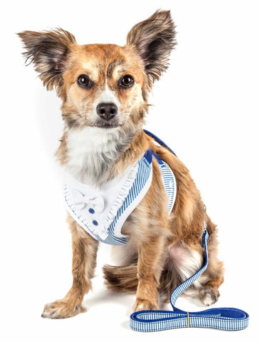 2-In-1 Mesh Reversed Adjustable Dog Harness-Leash W/ Fashion Bowtie