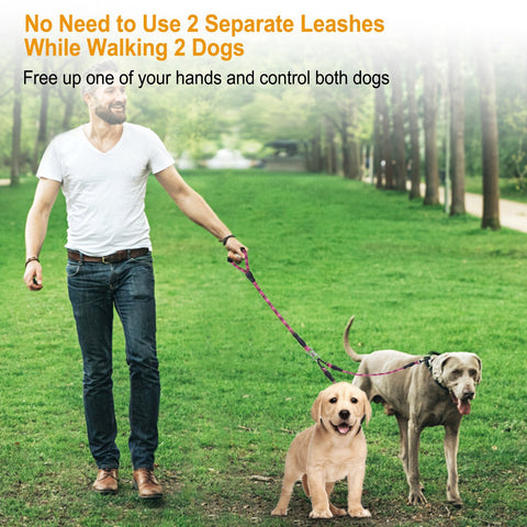 Swivel Coupler Reflective Double Dog Leash - Padded Handle
