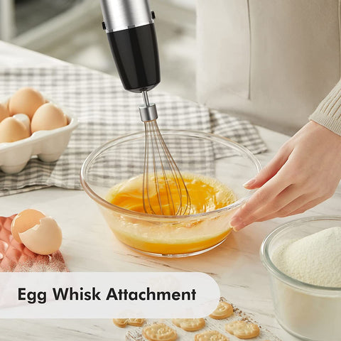 Immersion  Multifunctional 5-in-1 Handheld Blender, 12-Speeds, Includes 600ml Mixing Beaker, 500ml Chopper, Whisk Attachment and Milk Frother. Stainless Steel