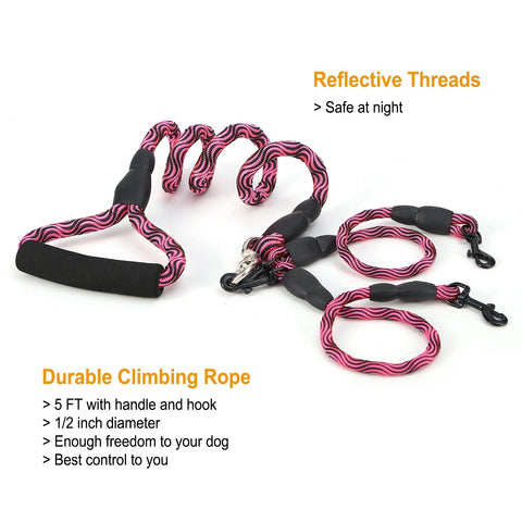 Swivel Coupler Reflective Double Dog Leash - Padded Handle