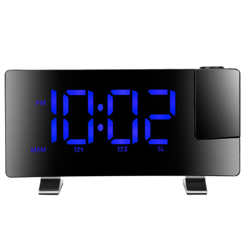Projection LED Digital Alarm Clock with Radio Function 7.7In Curved-Screen w/ Dual Alarms 4 Dimmer