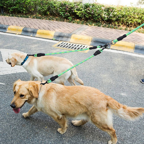 Swivel Coupler Reflective Double Dog Leash - Padded Handle