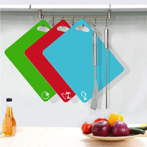 Set of 6 Color Coded  Chopping Board Mats with Food Icons & Easy-Grip Handles. Non-Porous Dishwasher Safe