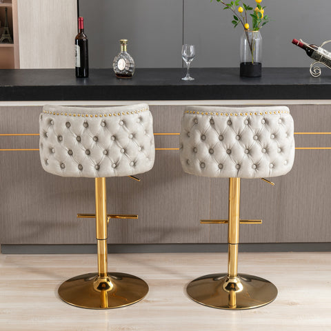 Modern PU Upholstered Swivel Bar Stools With Adjustable Seat Height And tufted Back. (Beige, Set of 2)