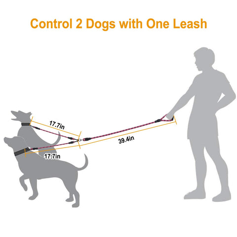 Swivel Coupler Reflective Double Dog Leash - Padded Handle