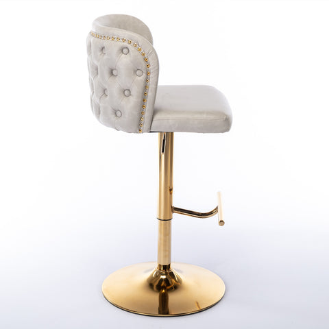 Modern PU Upholstered Swivel Bar Stools With Adjustable Seat Height And tufted Back. (Beige, Set of 2)