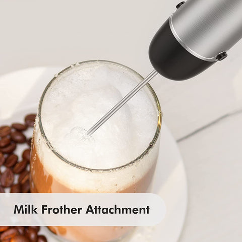 Immersion  Multifunctional 5-in-1 Handheld Blender, 12-Speeds, Includes 600ml Mixing Beaker, 500ml Chopper, Whisk Attachment and Milk Frother. Stainless Steel