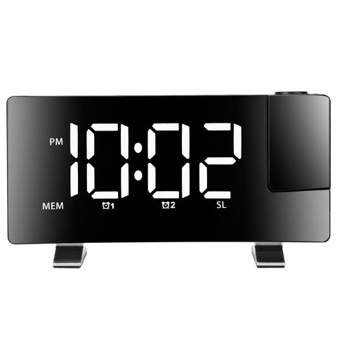 Projection LED Digital Alarm Clock with Radio Function 7.7In Curved-Screen w/ Dual Alarms 4 Dimmer