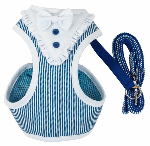 2-In-1 Mesh Reversed Adjustable Dog Harness-Leash W/ Fashion Bowtie