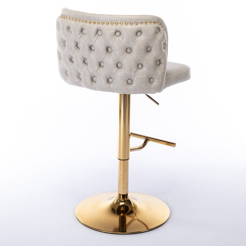 Modern PU Upholstered Swivel Bar Stools With Adjustable Seat Height And tufted Back. (Beige, Set of 2)