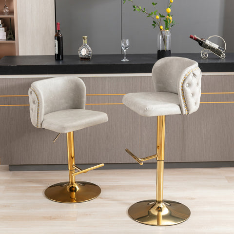 Modern PU Upholstered Swivel Bar Stools With Adjustable Seat Height And tufted Back. (Beige, Set of 2)