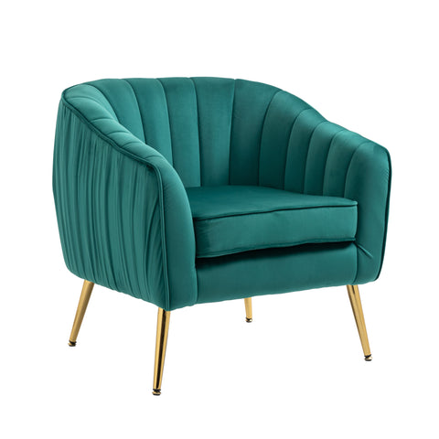 Modern Tufted Barrel Chair With  Ottoman Set , Golden Finished; Green.