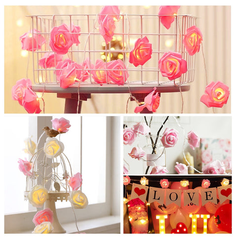 40 LED Rose Flower String Lights 10ft Battery Operated Decorative Lights