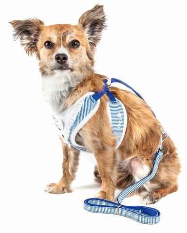2-In-1 Mesh Reversed Adjustable Dog Harness-Leash W/ Fashion Bowtie