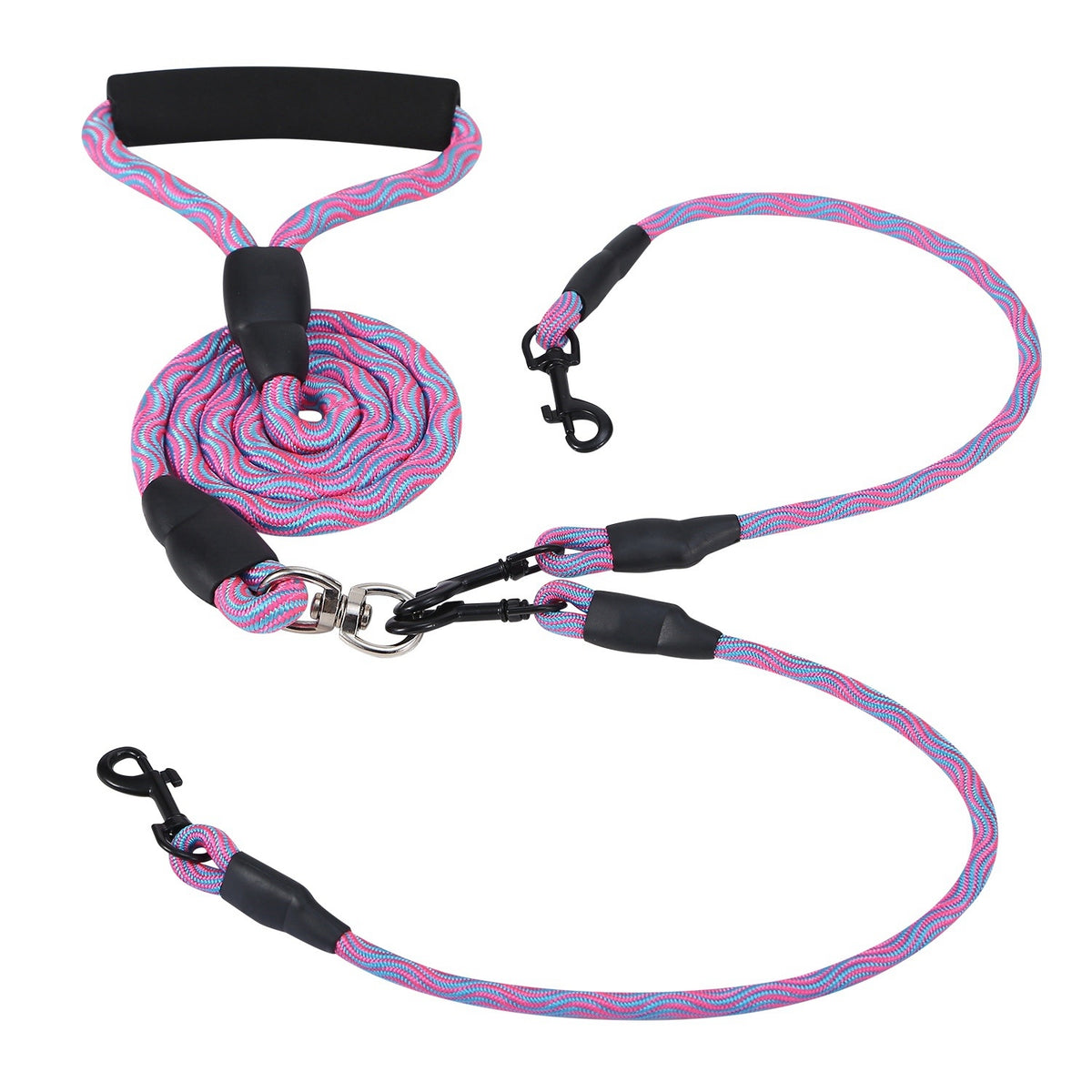 Swivel Coupler Reflective Double Dog Leash - Padded Handle